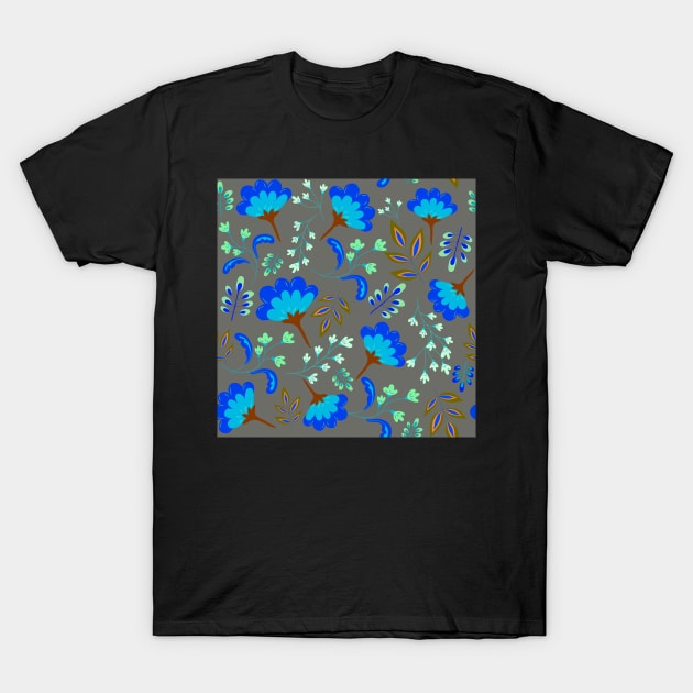 Folksy Flowers - blue T-Shirt by Nellene